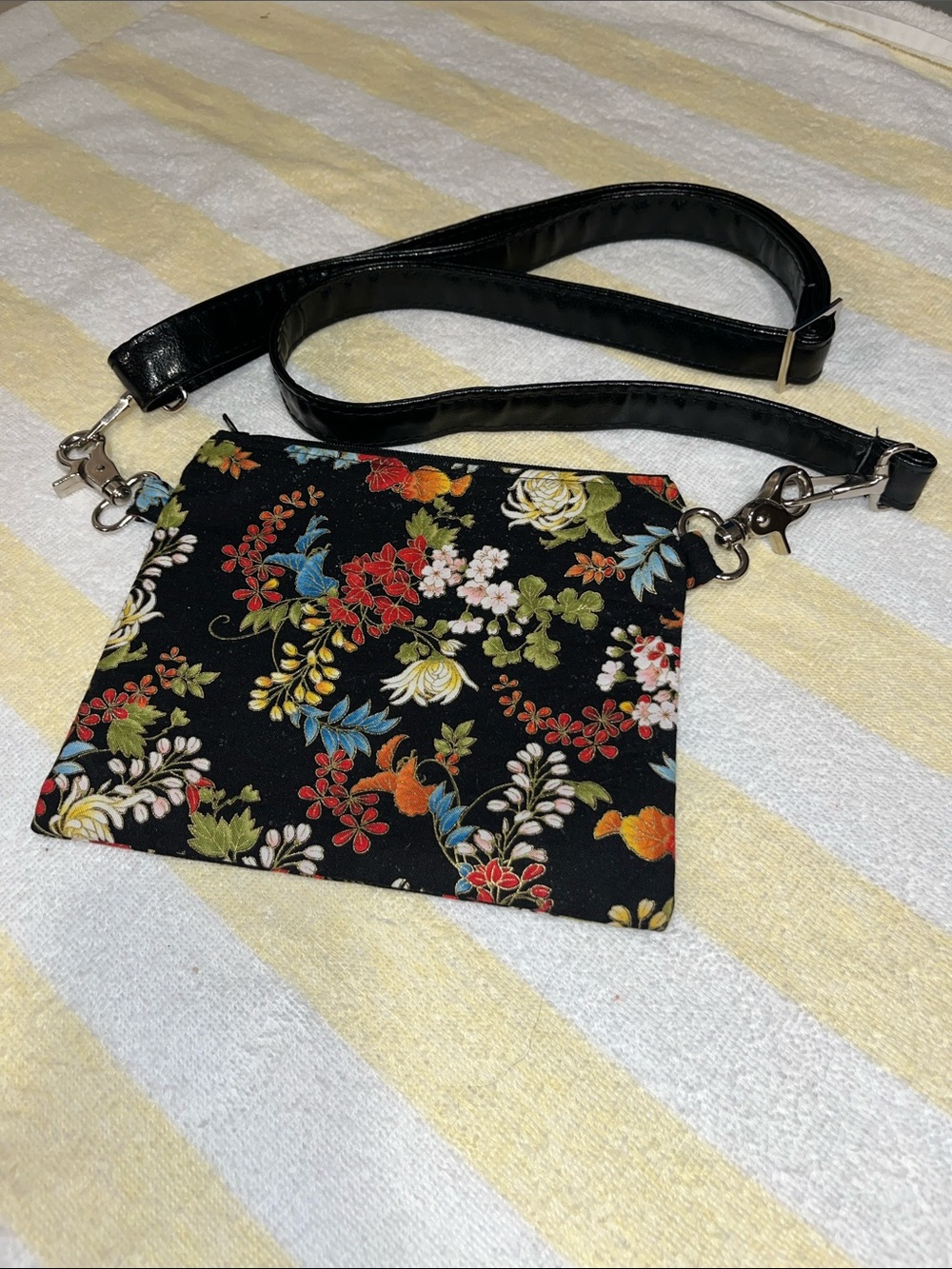 Black Floral Crossbody Bag with Detachable Strap